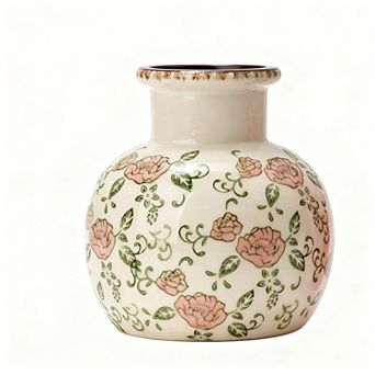 Vintage Ceramic Vase 6 Inch Chinoiserie Floral Ice Crack Porcelain Table Decor