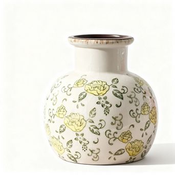 Vintage Ceramic Vase 6 Inch Chinoiserie Floral Ice Crack Porcelain Table Decor