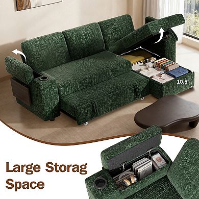 Opoiar 85" Modular 3-Seat L-Shaped Couch, Reclining Back, USB, Cup Holders, Storage Chaise