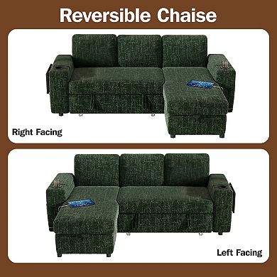 Opoiar 85" Modular 3-Seat L-Shaped Couch, Reclining Back, USB, Cup Holders, Storage Chaise