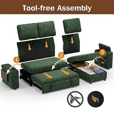 Opoiar 85" Modular 3-Seat L-Shaped Couch, Reclining Back, USB, Cup Holders, Storage Chaise