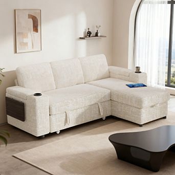 Opoiar 85" Modular 3-Seat L-Shaped Couch, Reclining Back, USB, Cup Holders, Storage Chaise