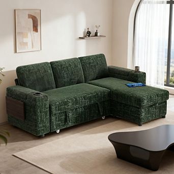 Opoiar 85" Modular 3-Seat L-Shaped Couch, Reclining Back, USB, Cup Holders, Storage Chaise