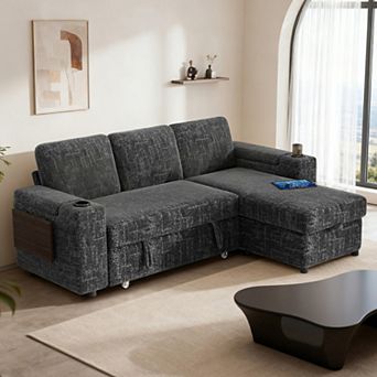 Opoiar 85" Modular 3-Seat L-Shaped Couch, Reclining Back, USB, Cup Holders, Storage Chaise