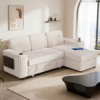 Opoiar 85" Modular 3-Seat L-Shaped Couch, Reclining Back, USB, Cup Holders, Storage Chaise