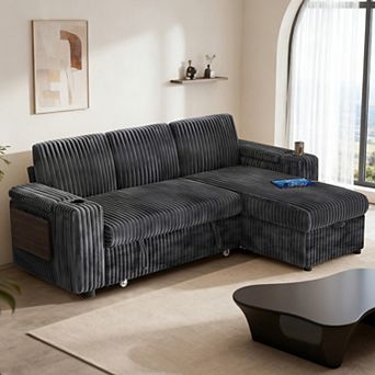 Opoiar 85" Modular 3-Seat L-Shaped Couch, Reclining Back, USB, Cup Holders, Storage Chaise
