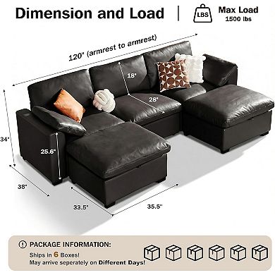 Opoiar 120" Oversized Cloud Sectional Sofa U-Shaped Modular Couch with Storage Ottoman Deep Seat