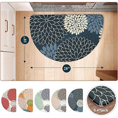 Cushioned Anti Fatigue Half Circle Kitchen Mat Non Slip Waterproof Floral Rug