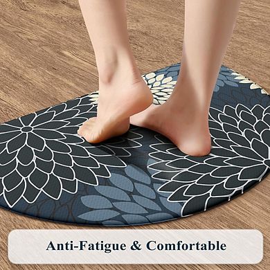 Cushioned Anti Fatigue Half Circle Kitchen Mat Non Slip Waterproof Floral Rug