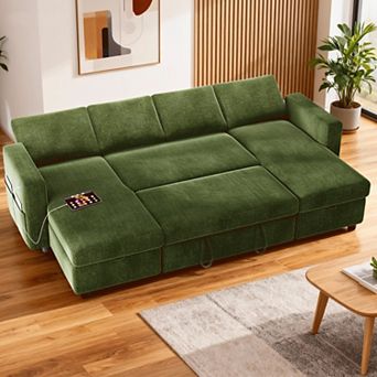 Opoiar 105" U-Shaped Sectional Sleeper Sofa with Pull-Out Bed, Reclining Backrest, USB Ports