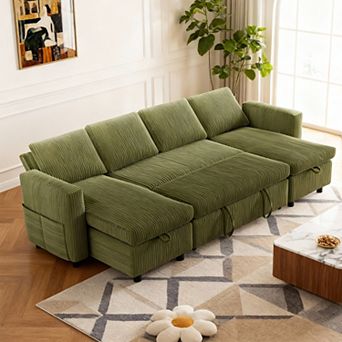 Opoiar 105" U-Shaped Sectional Sleeper Sofa with Pull-Out Bed, Reclining Backrest, USB Ports