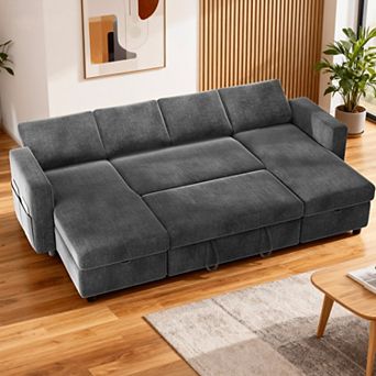 Opoiar 105" U-Shaped Sectional Sleeper Sofa with Pull-Out Bed, Reclining Backrest, USB Ports