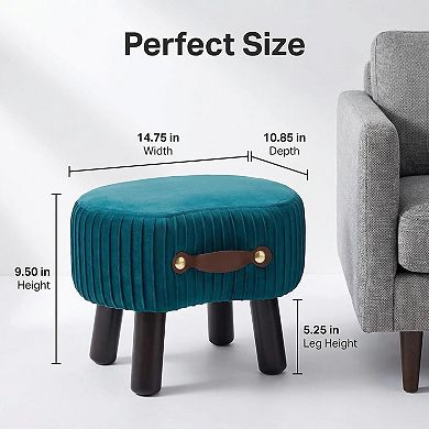 Small footstool with cushion and handle, portable