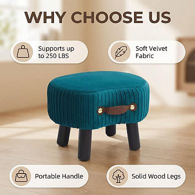Small footstool with cushion and handle, portable