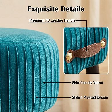 Small footstool with cushion and handle, portable