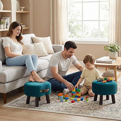 Small footstool with cushion and handle, portable