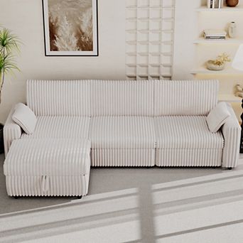 Opoiar 132" Corduroy Sofa with Ottoman, Deep Seat, Washable Covers, Tool-Free Assembly