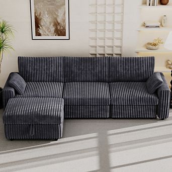 Opoiar 132" Corduroy Sofa with Ottoman, Deep Seat, Washable Covers, Tool-Free Assembly