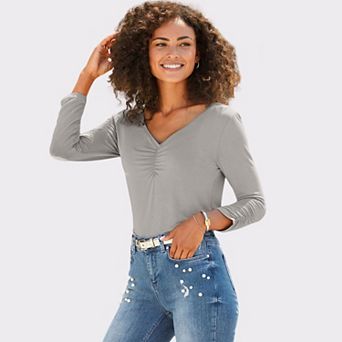 Lascana Women's Ruched 3/4 Sleeve Top