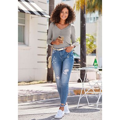 Lascana Women's Ruched 3/4 Sleeve Top