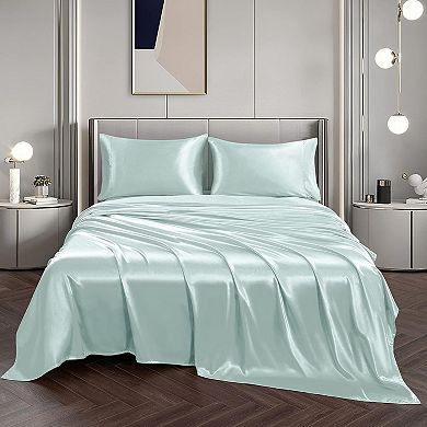 Satin Twin Silky Soft Satin Bed Sheets Sheet Set,Deep Pocket Fitted Sheet,Flat Sheet, Pillowcasesa