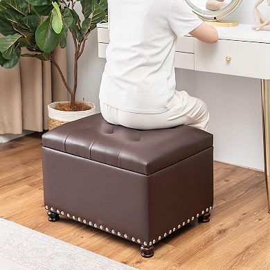 Faux Leather Storage Ottoman Bench Rectangle 24 Inch Foot Rest