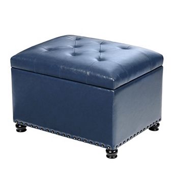 Faux Leather Storage Ottoman Bench Rectangle 24 Inch Foot Rest