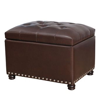 Faux Leather Storage Ottoman Bench Rectangle 24 Inch Foot Rest