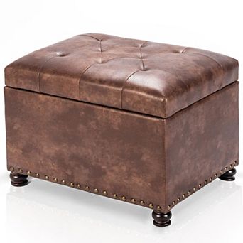 Faux Leather Storage Ottoman Bench Rectangle 24 Inch Foot Rest