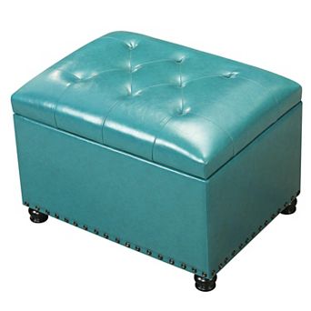 Faux Leather Storage Ottoman Bench Rectangle 24 Inch Foot Rest