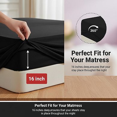 Queen Size 6-Piece Sheet Set Hotel Luxury, Wrinkle-Free Microfiber, 16" Deep Pockets