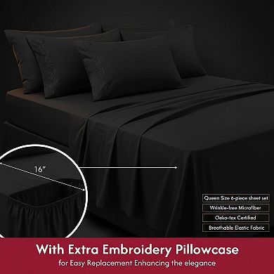 Queen Size 6-Piece Sheet Set Hotel Luxury, Wrinkle-Free Microfiber, 16" Deep Pockets
