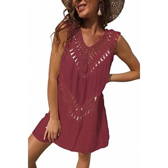 Women's V Neck Sleeveless Summer Dress Swimsuit Cover-Ups