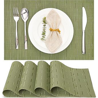 Vinyl Woven Placemats Set of 4, Washable Non-Slip Table Mats