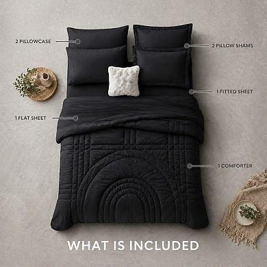 Queen 7-Piece Bed In A Bag Comforter Set Soft All-Season Bedding With Sheets Pillowcases Shams