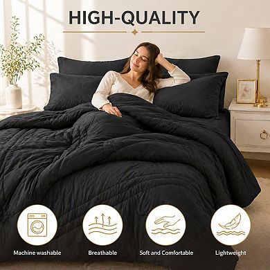 Queen 7-Piece Bed In A Bag Comforter Set Soft All-Season Bedding With Sheets Pillowcases Shams
