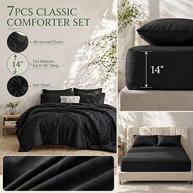 Queen 7-Piece Bed In A Bag Comforter Set Soft All-Season Bedding With Sheets Pillowcases Shams