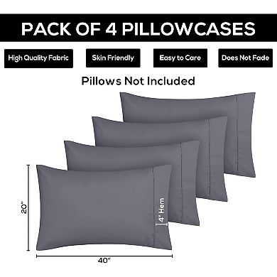 King Pillow Cases - 4 Pack - Envelope Closure - Soft Brushed Microfiber Fabric - Shrinkage