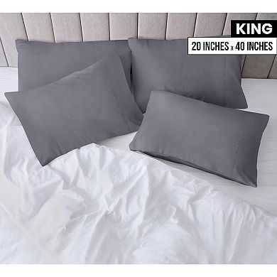 King Pillow Cases - 4 Pack - Envelope Closure - Soft Brushed Microfiber Fabric - Shrinkage
