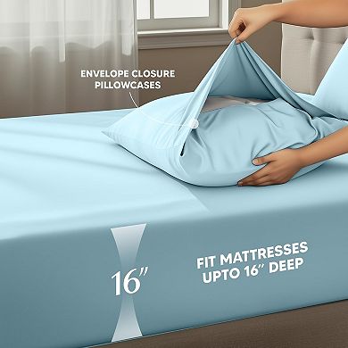 Queen Size Sheet Set 4 Piece Bed Sheets, Soft and Breathable Microfiber, Includes 1 Fitted Sheet