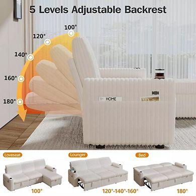 Opoiar 101" Sectional Sleeper Sofa with Pull-Out Bed, Reclining Backrest, Storage Chaise, USB Ports