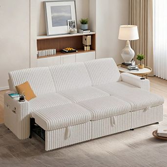 Opoiar 101" Sectional Sleeper Sofa with Pull-Out Bed, Reclining Backrest, Storage Chaise, USB Ports
