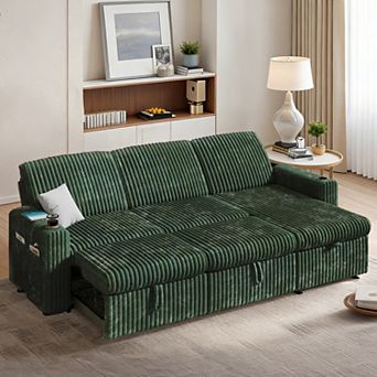 Opoiar 101" Sectional Sleeper Sofa with Pull-Out Bed, Reclining Backrest, Storage Chaise, USB Ports