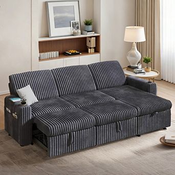 Opoiar 101" Sectional Sleeper Sofa with Pull-Out Bed, Reclining Backrest, Storage Chaise, USB Ports