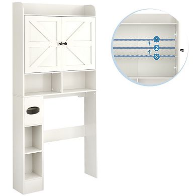 Opoiar Over-The-Toilet Cabinet 32.3"W x 70"H, Barn Door Bathroom Organizer