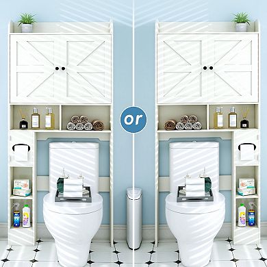Opoiar Over-The-Toilet Cabinet 32.3"W x 70"H, Barn Door Bathroom Organizer