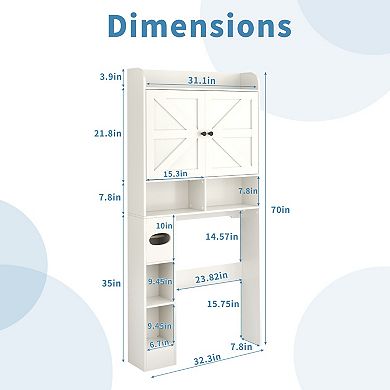 Opoiar Over-The-Toilet Cabinet 32.3"W x 70"H, Barn Door Bathroom Organizer