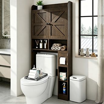 Opoiar Over-The-Toilet Cabinet 32.3"W x 70"H, Barn Door Bathroom Organizer