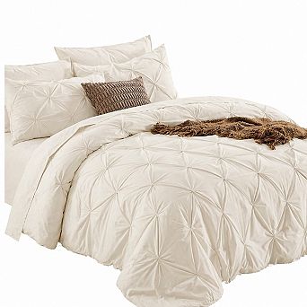 Queen 7 pc Bed In A Bag Pintuck Bedding Set All Season Microfiber Down Alternative Comforter Set