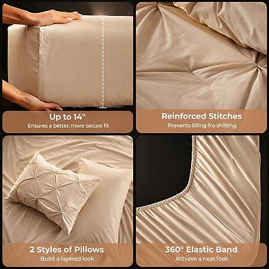 Queen 7-Piece Bed In A Bag Pintuck Bedding Set All Season Microfiber Down Alternative Comforter Set